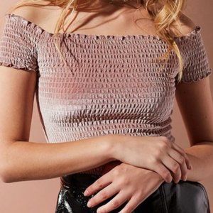 UO Light Before Dark Blush Velvet Crop Top